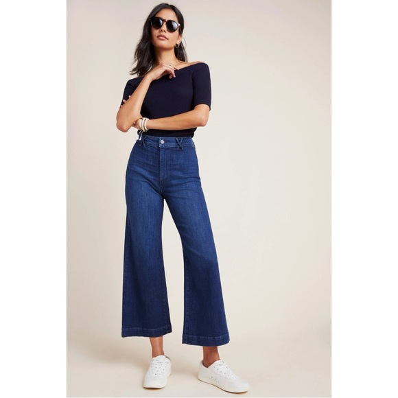 Paige Size 27 Anessa Wide Leg High Waisted Culotte Jeans Roya Wash